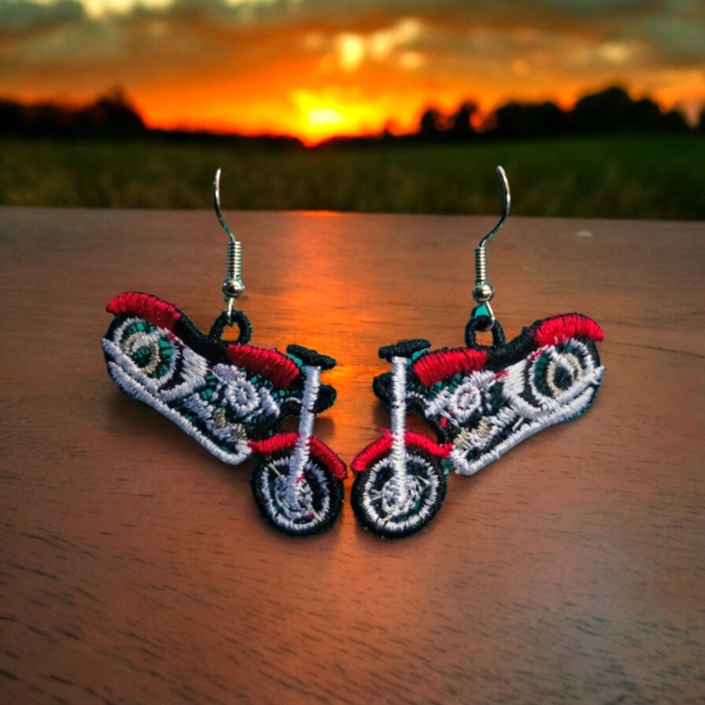 Embroidered Motorcycle  Ear-rings
